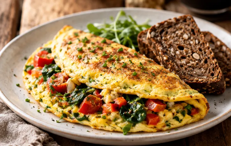 Vegetable omelette with rye bread
